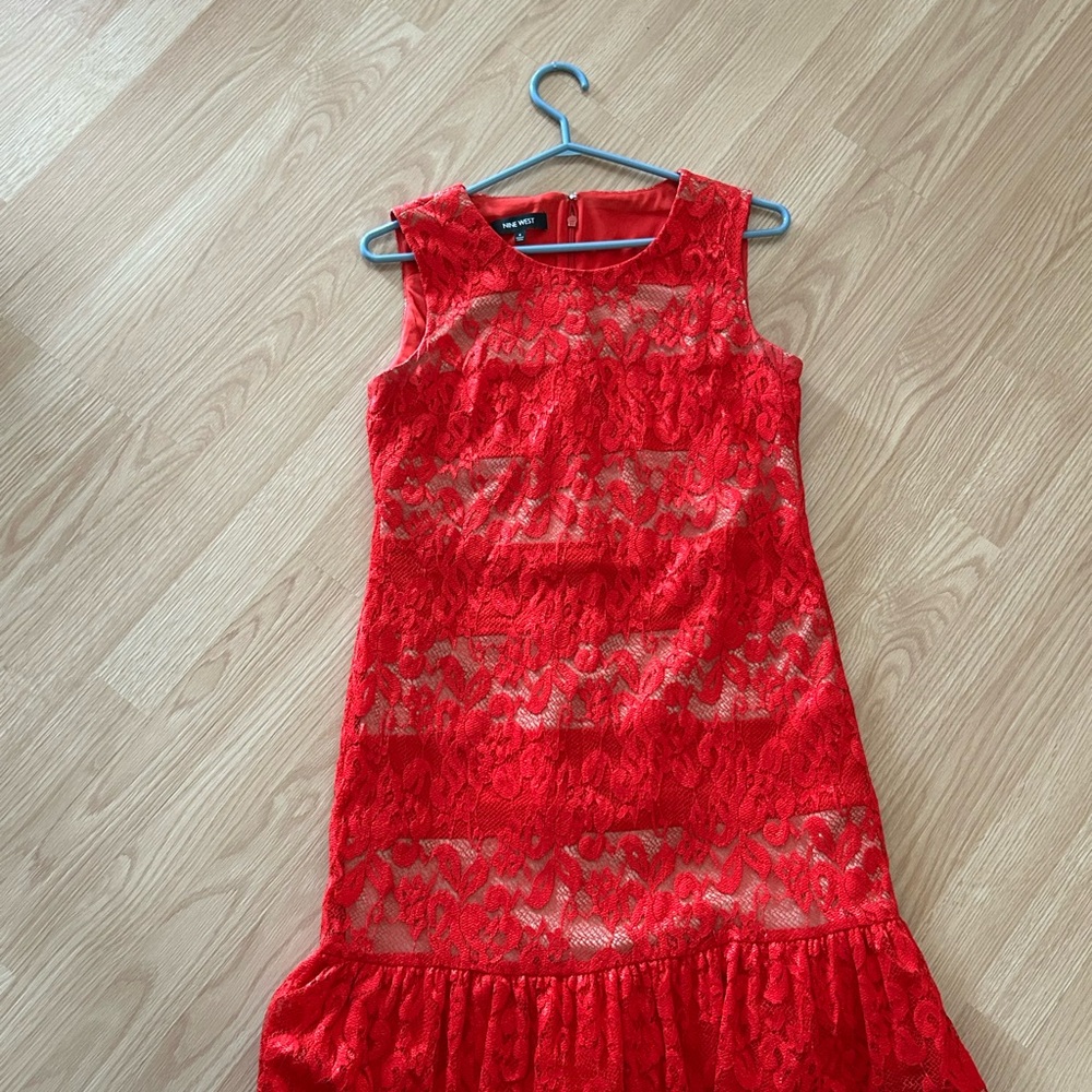 Elegant Red Lace Midi Dress (see through illusion)